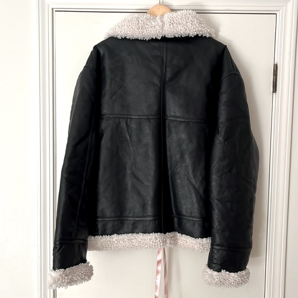 NWT. House of CB Black Shearling Vegan Leather Aviator Jacket Size Large - Picture 9 of 14